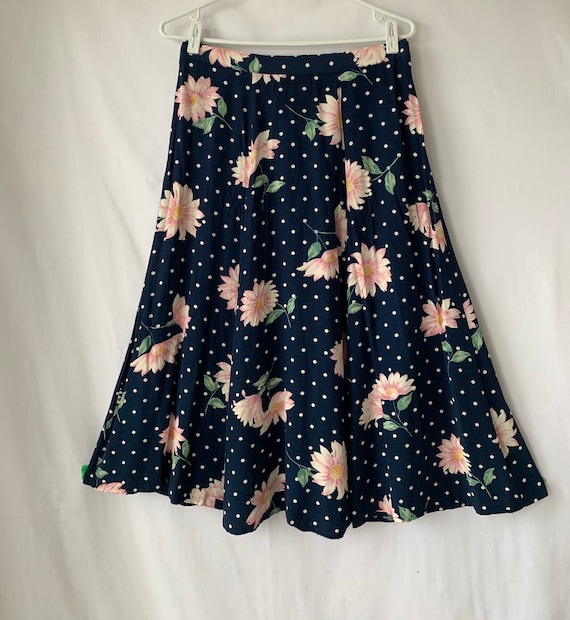 navy and white polka dot skirt