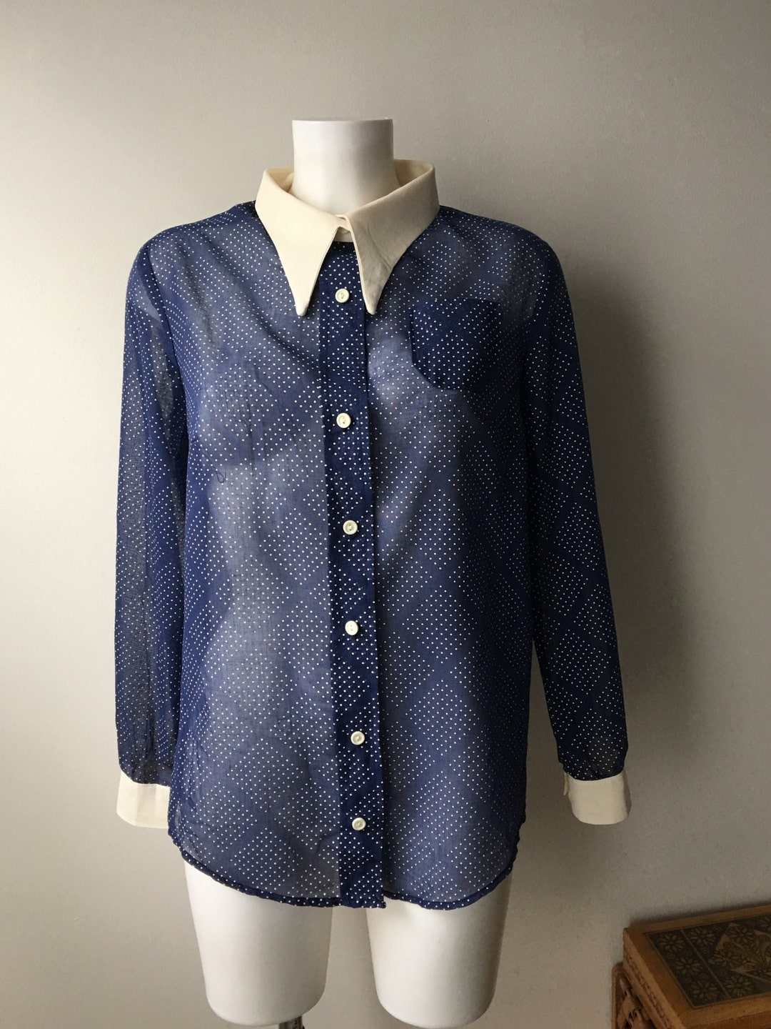Vintage 60s Blouse Sheer Dotted Button up With Pointed Collar - Etsy