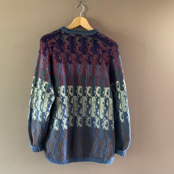 Handknit Fair isle sweater, Abstract geometric pr… - image 3