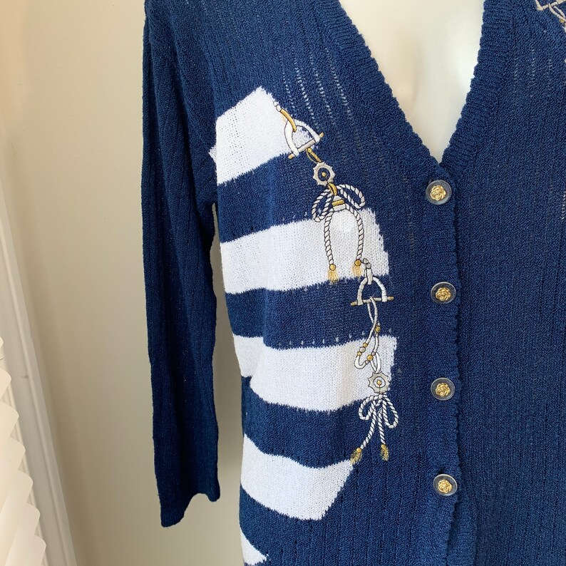 Nautical Cardigan Sweater V Neck Jumper Long Sleeves Ribbed Etsy