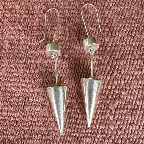 Vintage sterling silver earrings,geometric design… - image 3