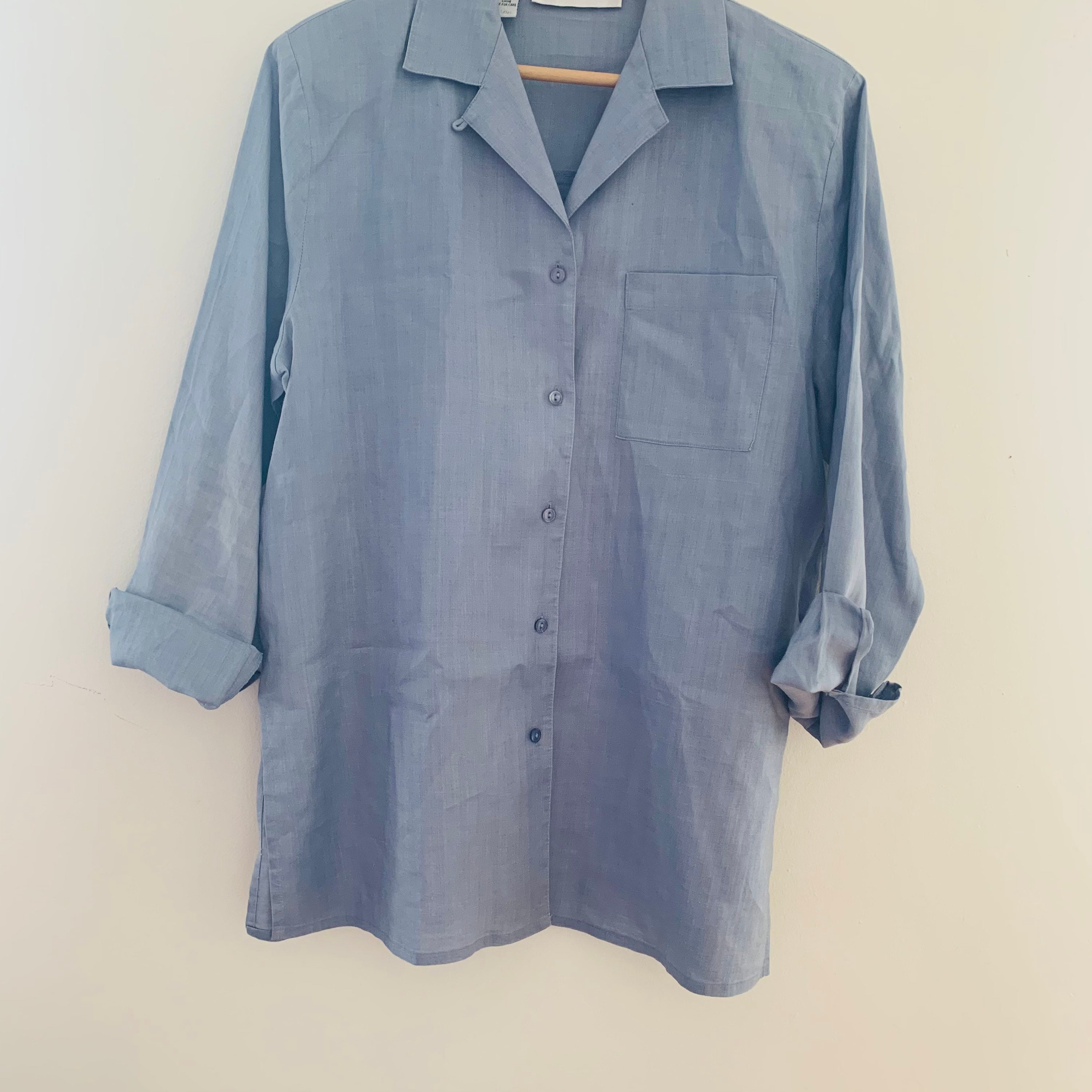 Blue Linen Shirt Button Down Long Sleeves Women's Slate - Etsy UK