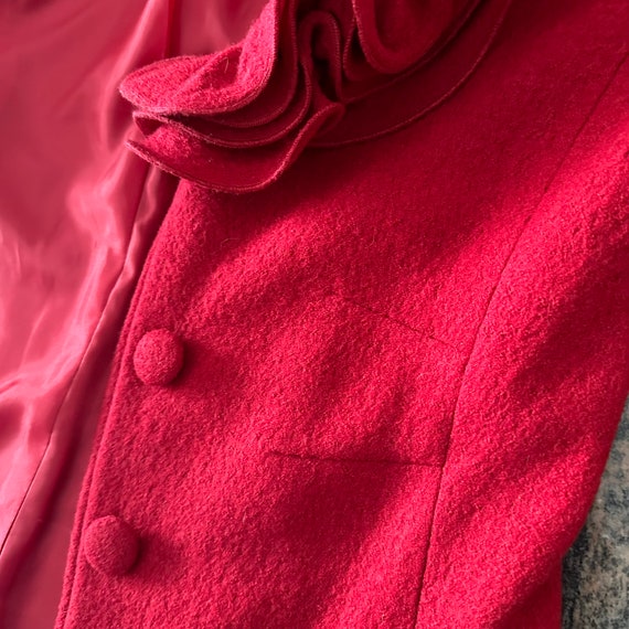 Vintage Red Boiled Wool Jacket: Flutter Collar Ho… - image 5