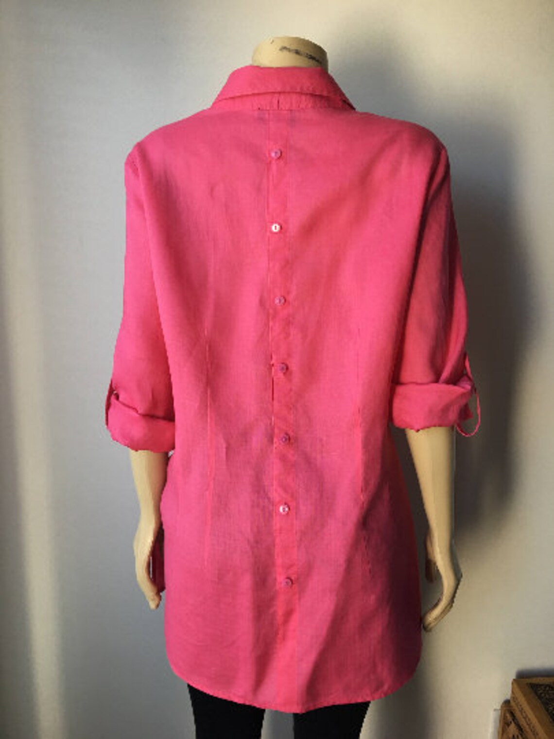 Linen button up shirt Long loose fit Plus size Rose colored Etsy