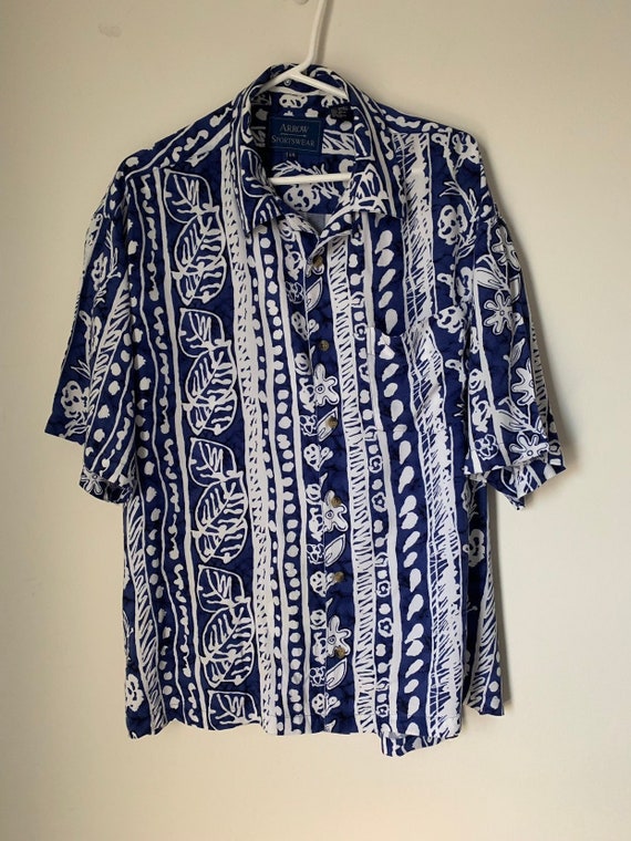 Blue Hawaiian Shirt, Tropical Camp shirt ,ARROW Sport… - Gem