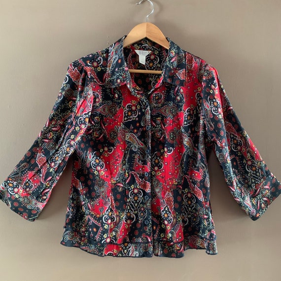 Paisley floral blouse, Modern Bohemian Paisley Pr… - image 1