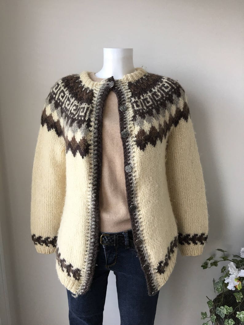 70's Icelandic Wool Cardigan Sweater Classic Pattern Hand | Etsy
