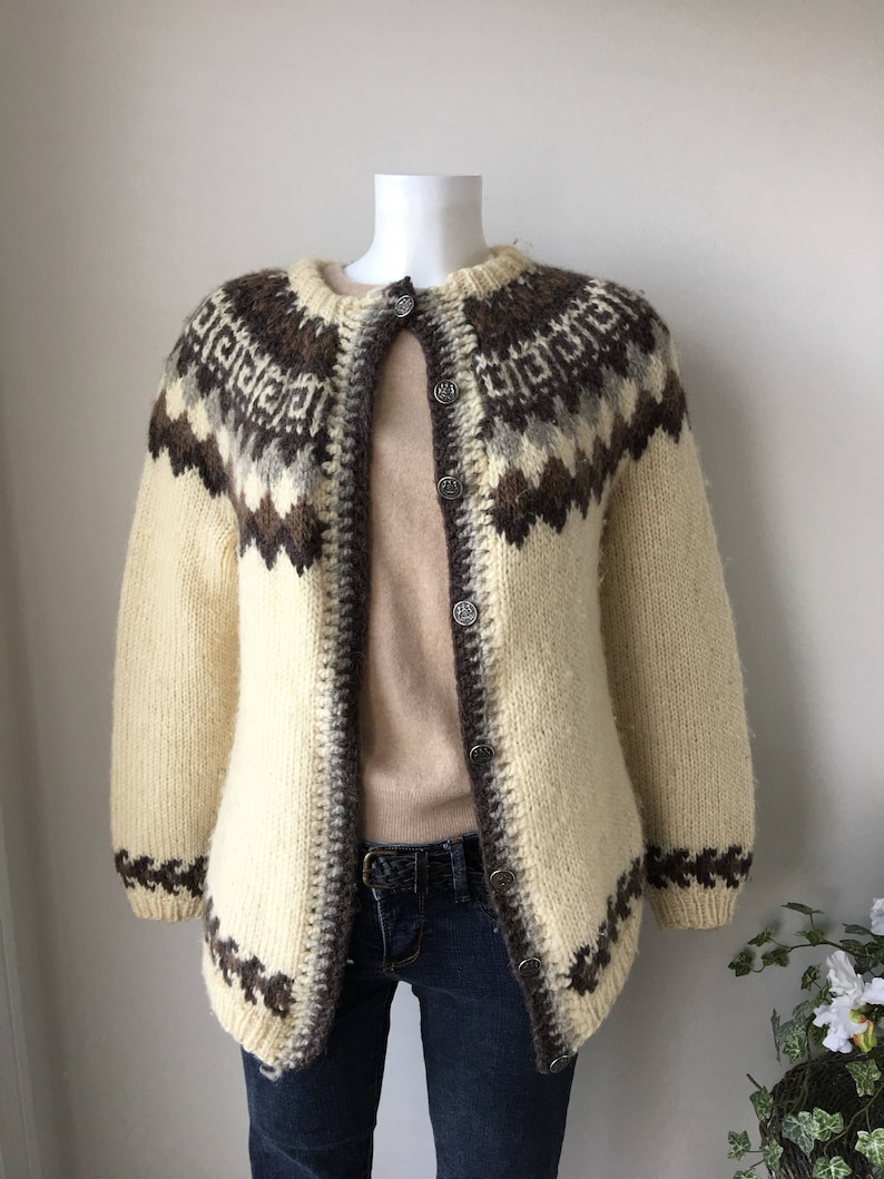 70's Icelandic wool cardigan sweater Classic pattern Hand ...
