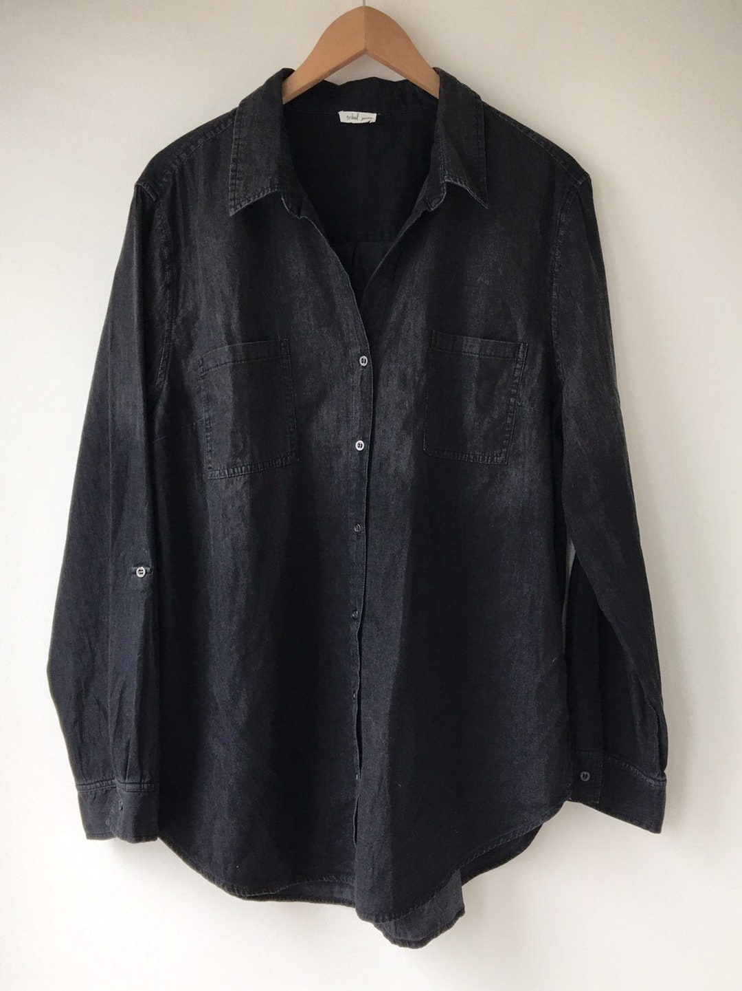 90's Dark Grey Shirt ,long Button up ,100% Cotton, Plus Size ,loose Fit ...