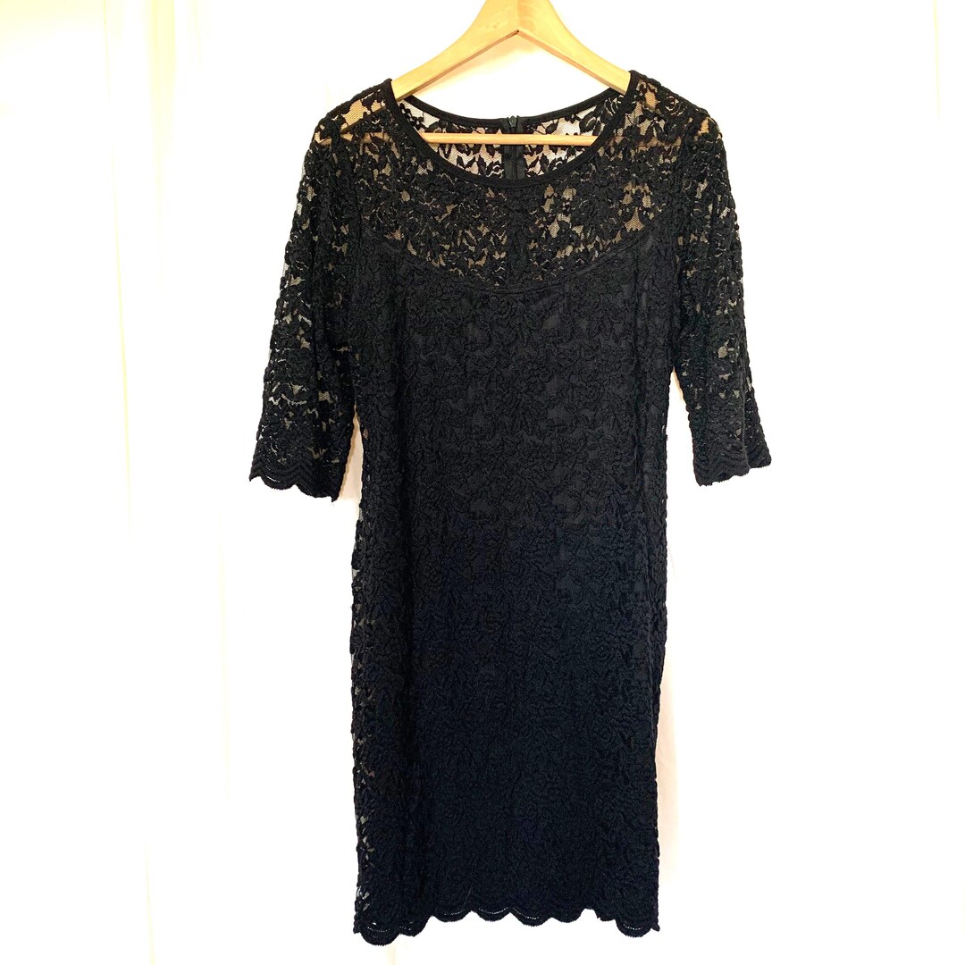 AMERI　Vintage　Antique Lace Dress / Black Vintage Black Lace Dress: Women's Cocktail Party Dress, Size