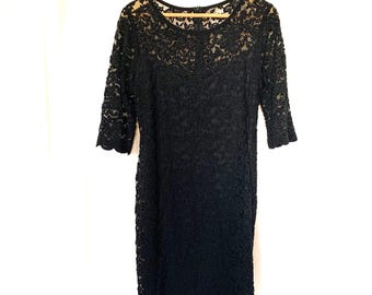 Vintage Black Lace Dress: Women's Cocktail Party Dress, Size