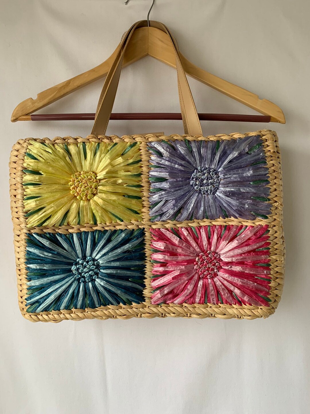 Corn Husk Purse Raffia Bag Floral Embroidered Lined Woven Etsy