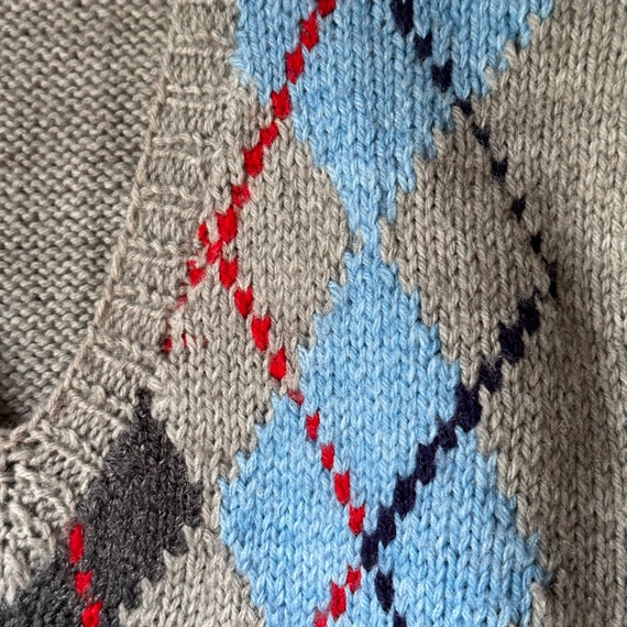 Preppy Style V Neck Argyle Pattern Jacquard Knit Sweater Vest