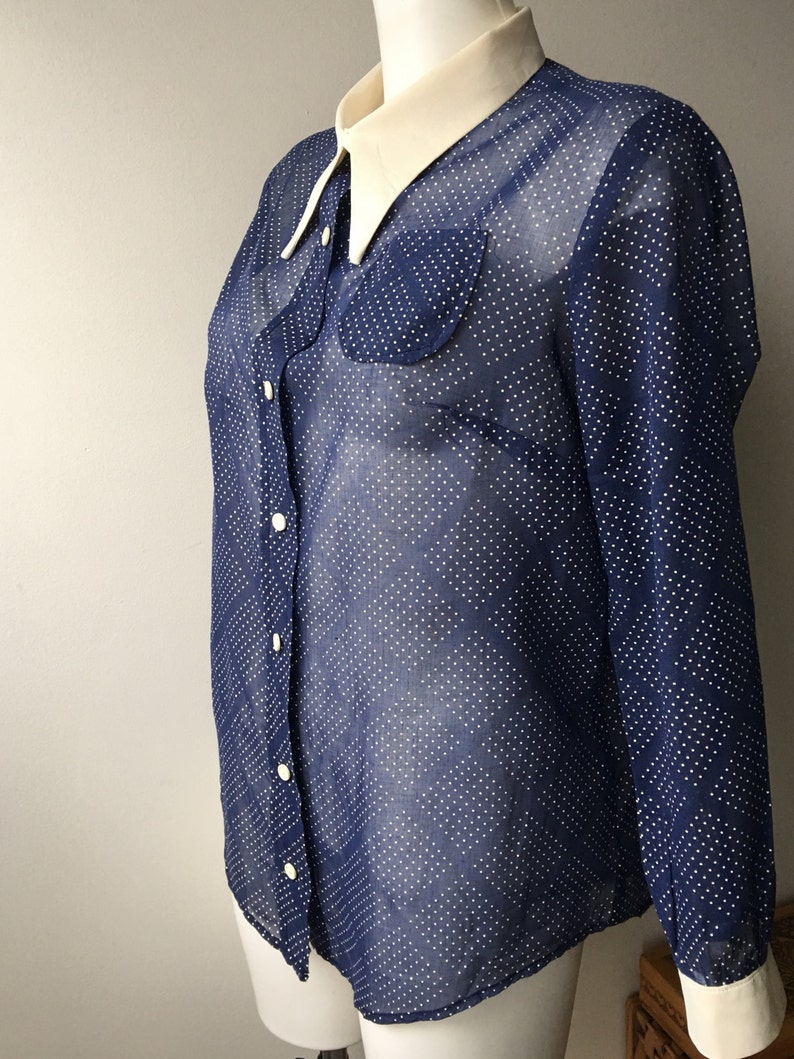 Vintage 60s Blouse Sheer Dotted Button up With Pointed Collar - Etsy