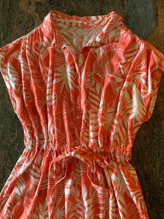 Coral linen dress, size 3X, Tropical print MIDI d… - image 9