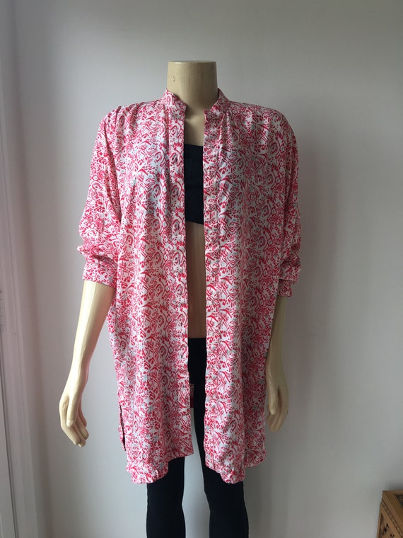 Abstract print Tunic Top Kimono Cream Red print Ra