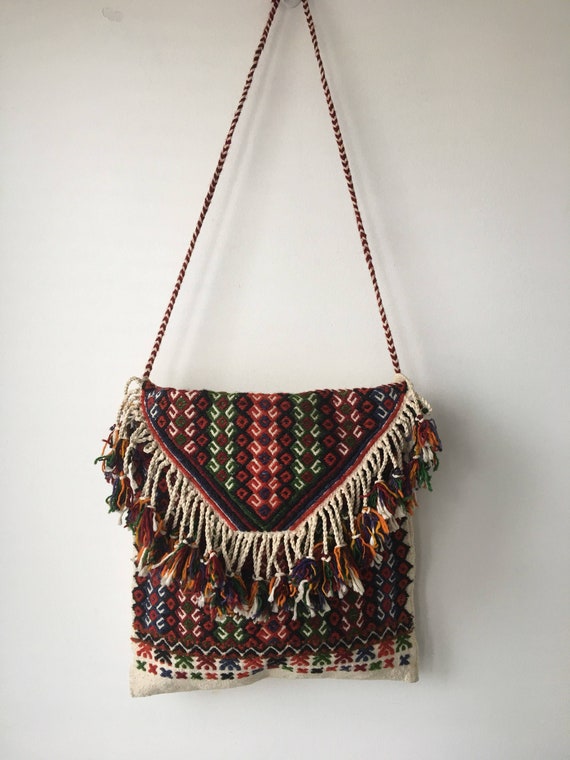 Vintage Large fringed tribal bag gypsy bag,handma… - image 1