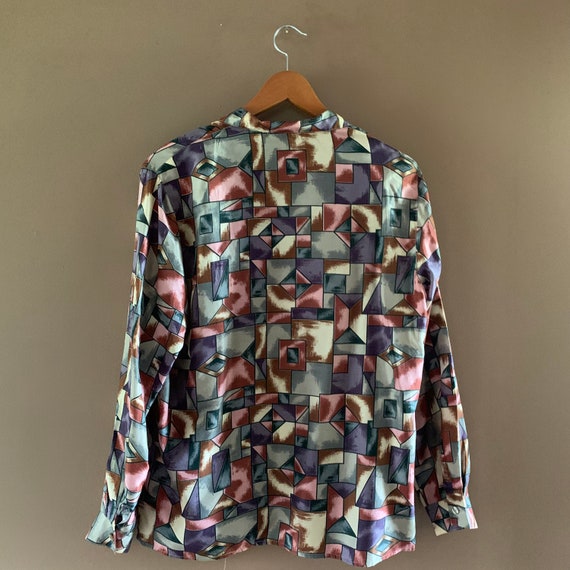 Vintage Silk  blouse, Geometric Stained Glass Sty… - image 3