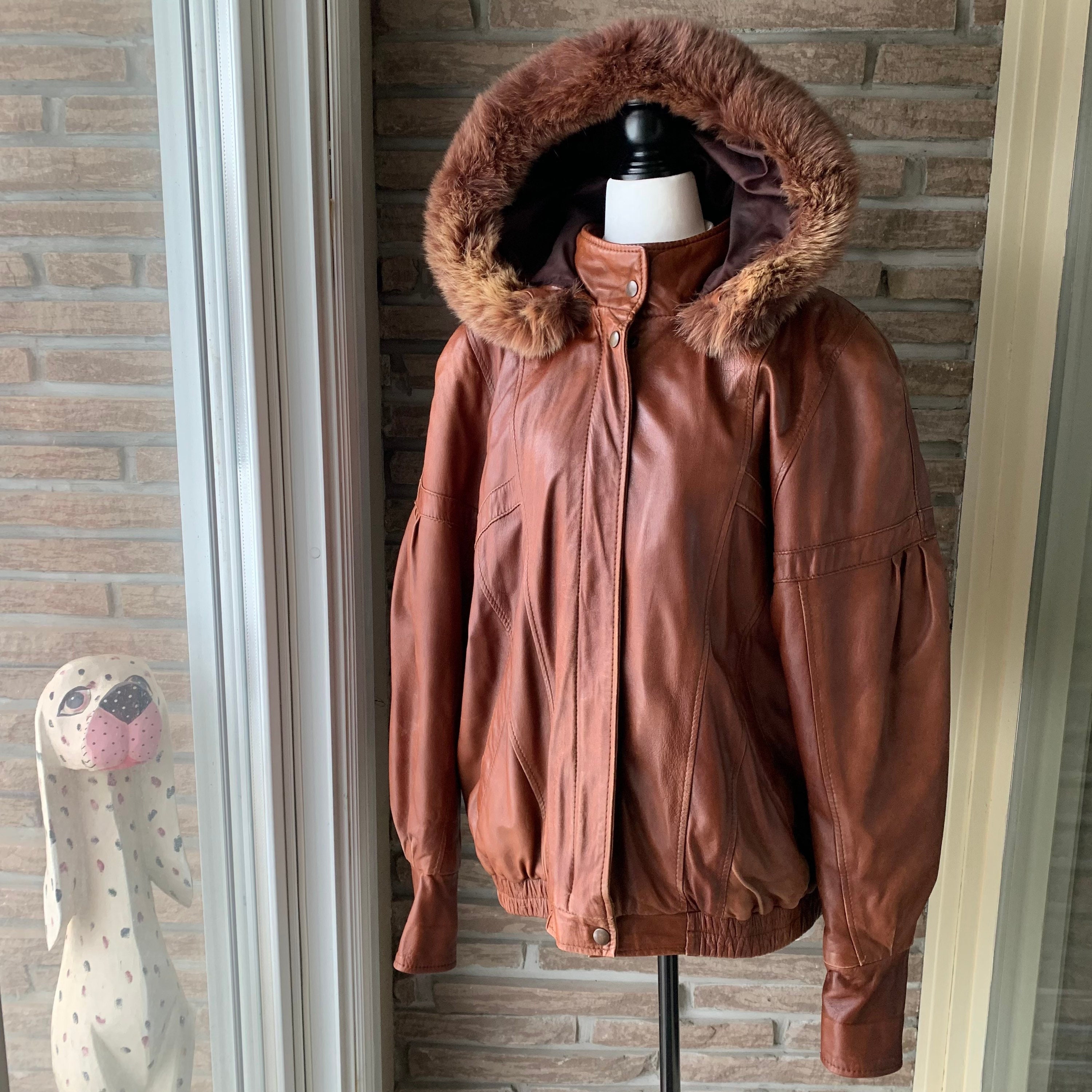 Nappa Leather Jacket Fox Fur Trimmed Removable Hood Puffy - Etsy Canada