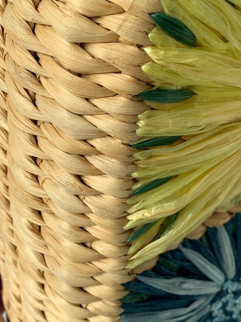 Corn Husk Purse Raffia Bag Floral Embroidered Lined Woven Etsy