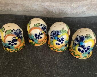 4 Handmade Talavera Mexican Salt and Pepper Shakers, Ceramic, UNUSED ,Folk Art ,Hand painted, Flower design  GIFT  1-1/2" tall