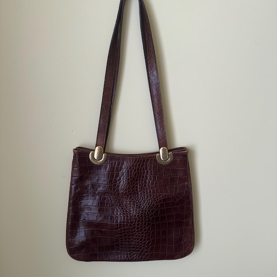 Vintage Cristian Italy Shoulder Bag, Crocodile Embossed Genuine