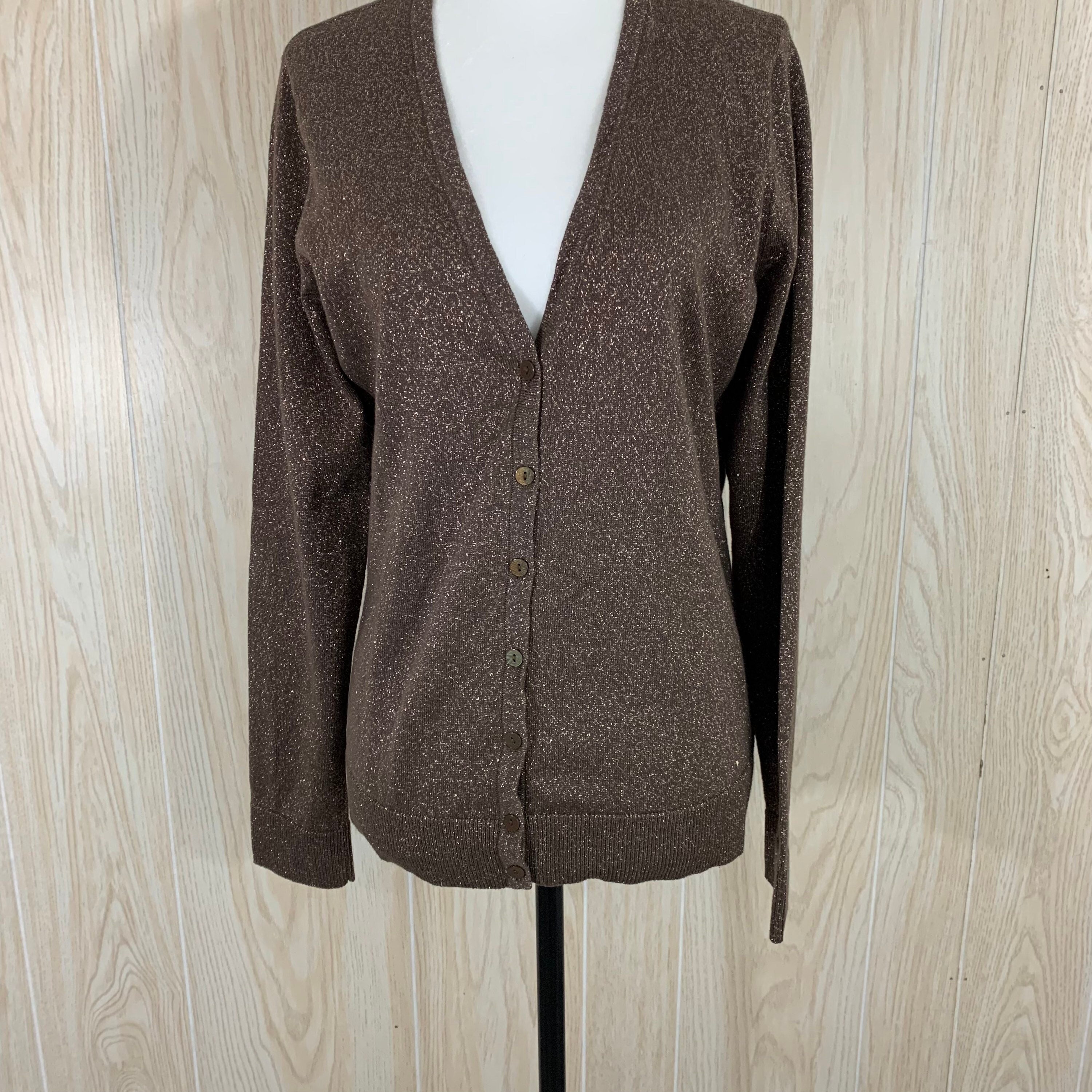 Metallic Cardigan Sweater Button Front 
