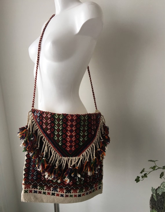 Vintage Large fringed tribal bag gypsy bag,handma… - image 2