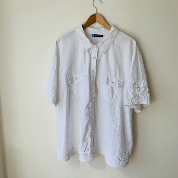 White cotton blouse 3X Oversized Retro 80s Button