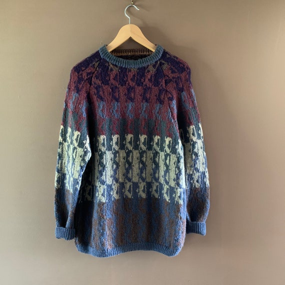 Handknit Fair isle sweater, Abstract geometric pr… - image 1
