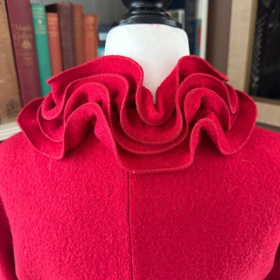 Vintage Red Boiled Wool Jacket: Flutter Collar Ho… - image 3