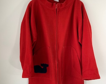 1960s Wool Jacket: Plus Size Zipper Overcoat with Whale Pocket