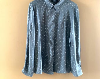 Grey Polka Dot Blouse: Long Sleeve Viscose Shirt