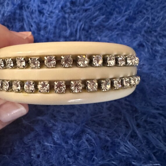 Vintage 80s Rhinestone Bangle: Ivory Plastic Cuff… - image 6