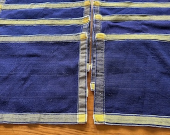 Dansk 100% Cotton Placements By Ritva Puotila, Set of 8 , Indigo blue with a yellow trim banner, Vintage