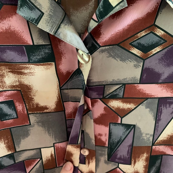 Vintage Silk  blouse, Geometric Stained Glass Sty… - image 9