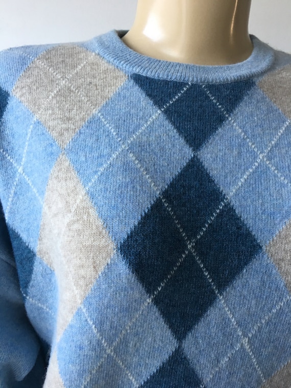 Argyle Vintage en Pull laine chinée bleu beige pull en Vintage maille toutes saison tricots Valda Italie Plus taille unisexe poitrine 50 Argyle Vintage en Pull laine chinée bleu beige pull en Vintage maille toutes saison tricots Valda Italie Plus taille unisexe poitrine 50
