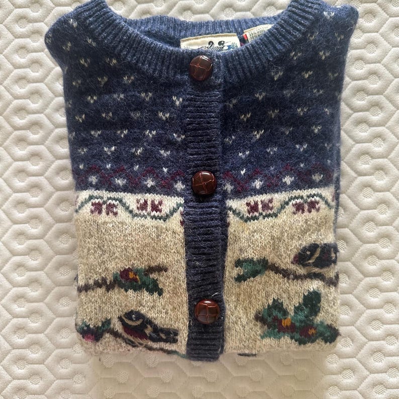 Vintage Northern Reflections, Knit Mixed Wool Blue Cardigan Sweater