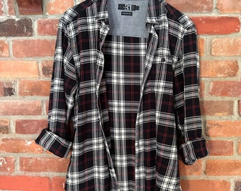 Vintage Schwarz und Weiß Tartan Karo Flanellhemd : Herren L