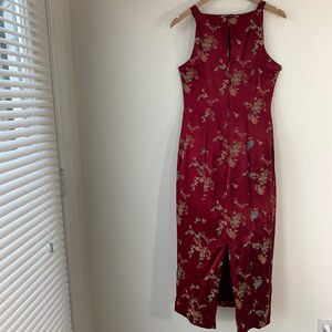 Long Asian Dress Cheongsam Style Bordeau Satin High Back Dress Cherry ...