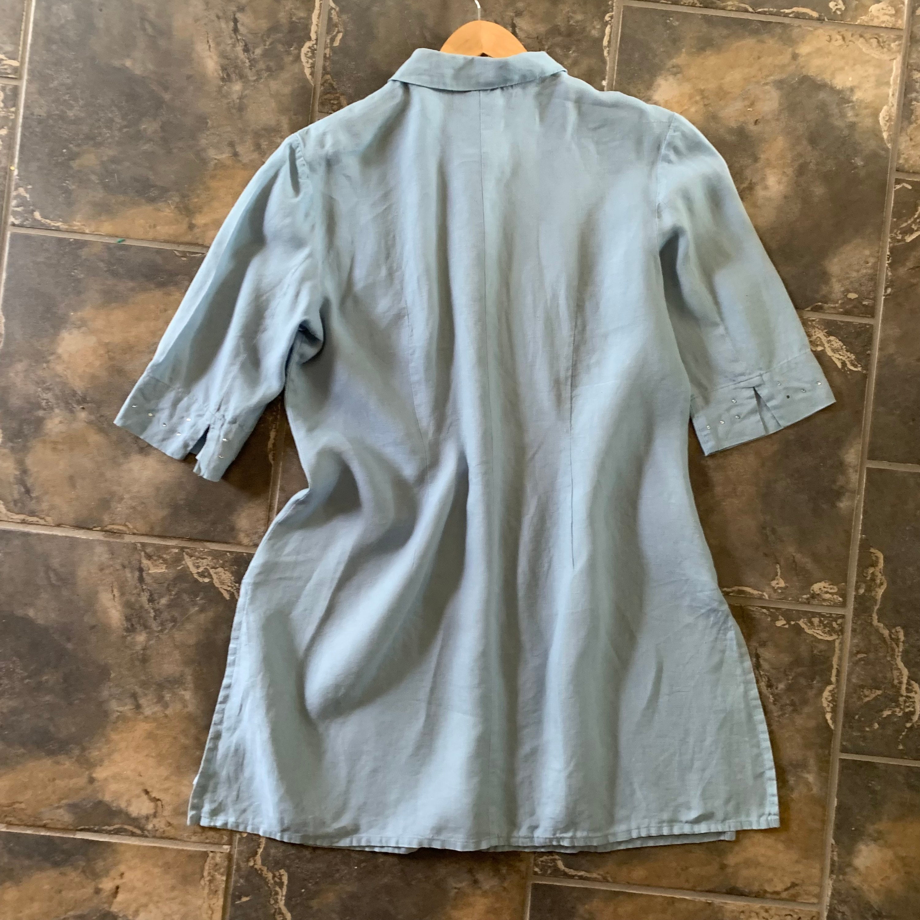 Vintage Steilmann Linen Tunic Dress: Blue-Grey Button Down Vintage Steilmann Linen Tunic Dress: Blue-Grey Button Down