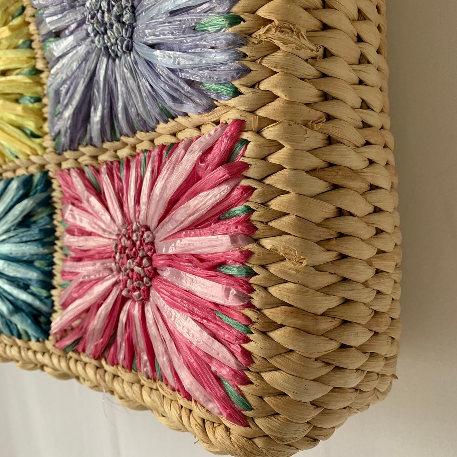 Corn Husk Purse Raffia Bag Floral Embroidered Lined Woven Etsy