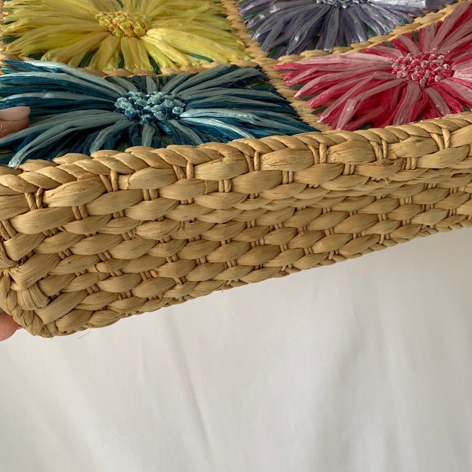 Corn Husk Purse Raffia Bag Floral Embroidered Lined Woven Etsy