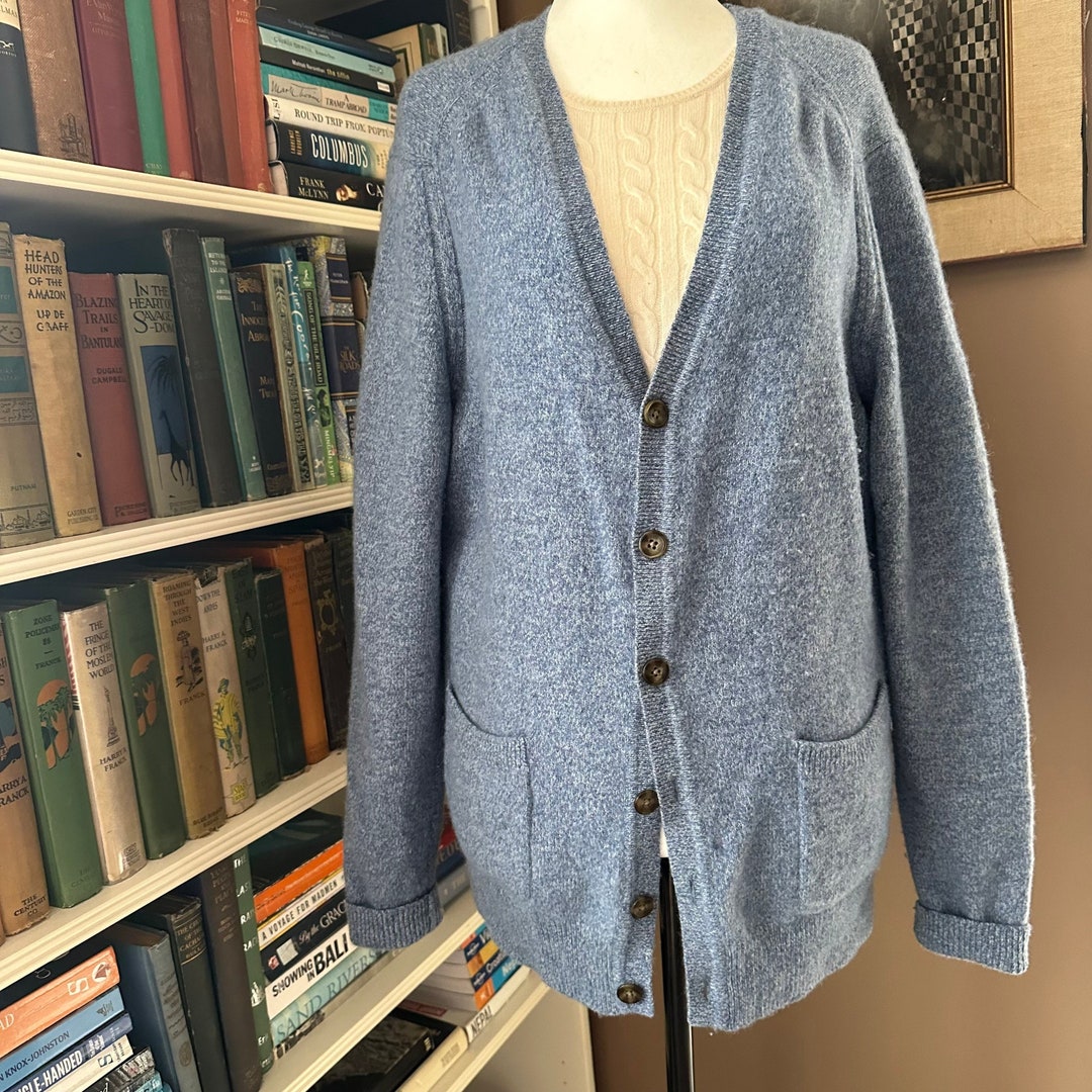 Vintage Lambswool Cardigan, Ultra Soft Sweater,heathered Blue Lambswool