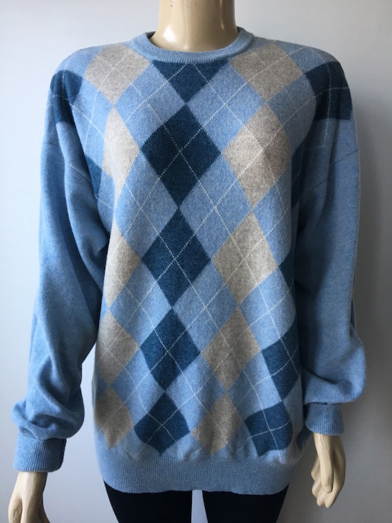 Argyle Vintage en Pull laine chinée bleu beige pull en Vintage maille toutes saison tricots Valda Italie Plus taille unisexe poitrine 50 Argyle Vintage en Pull laine chinée bleu beige pull en Vintage maille toutes saison tricots Valda Italie Plus taille unisexe poitrine 50