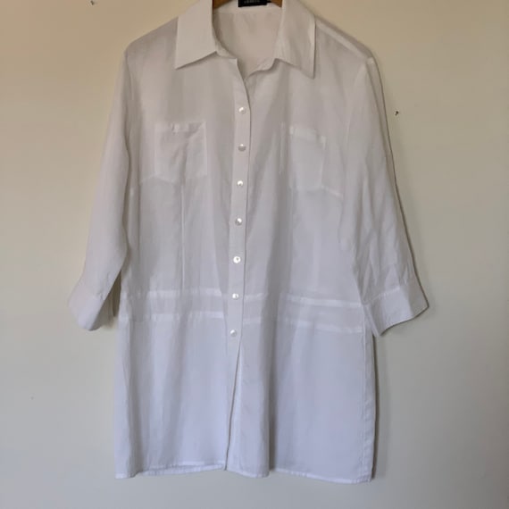 White Linen Blouse, Tunic top, Pure Linen ,Minima… - image 1