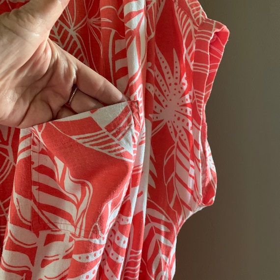 Coral linen dress, size 3X, Tropical print MIDI d… - image 5