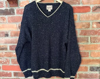 Vintage WOOLRICH Wool Sweater, navy blue Heather,Vintage Varsity Pullover, Speckled navy blue Jumper,  90's ,Unisex