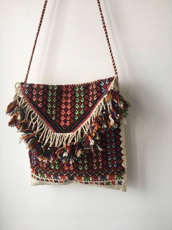 Vintage Large fringed tribal bag gypsy bag,handma… - image 7