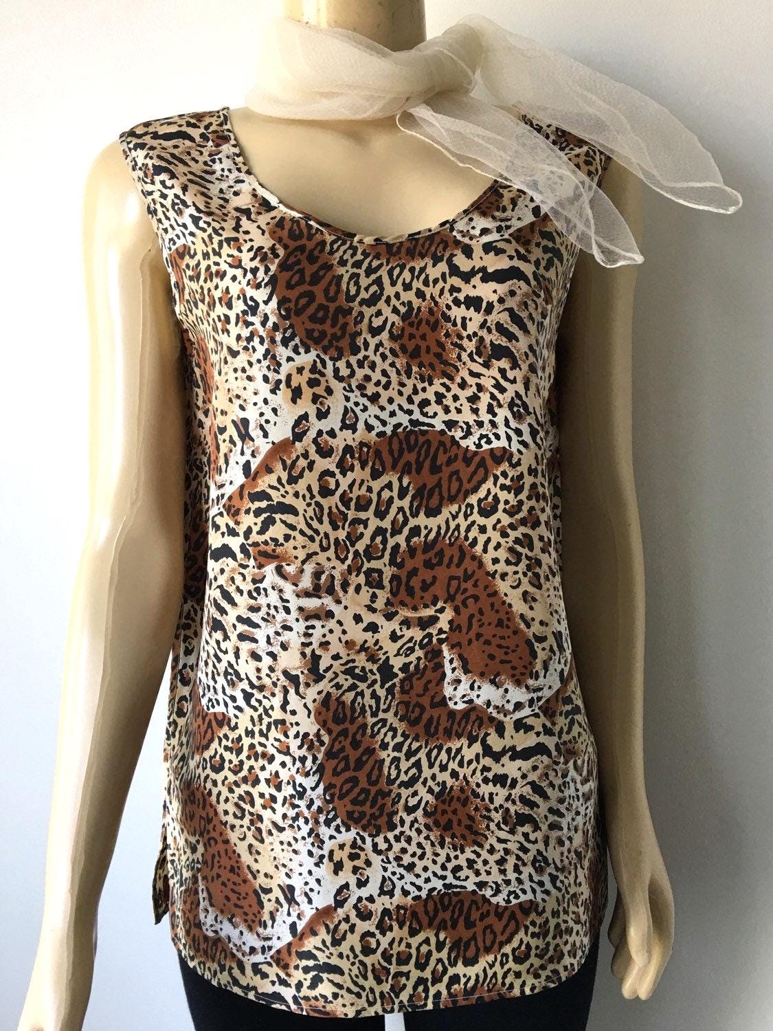 Très Joli Haut ICE Sans Manches, Léopard Brun Et Noir, Taille M, Doublé En Polyester Avec Sequins